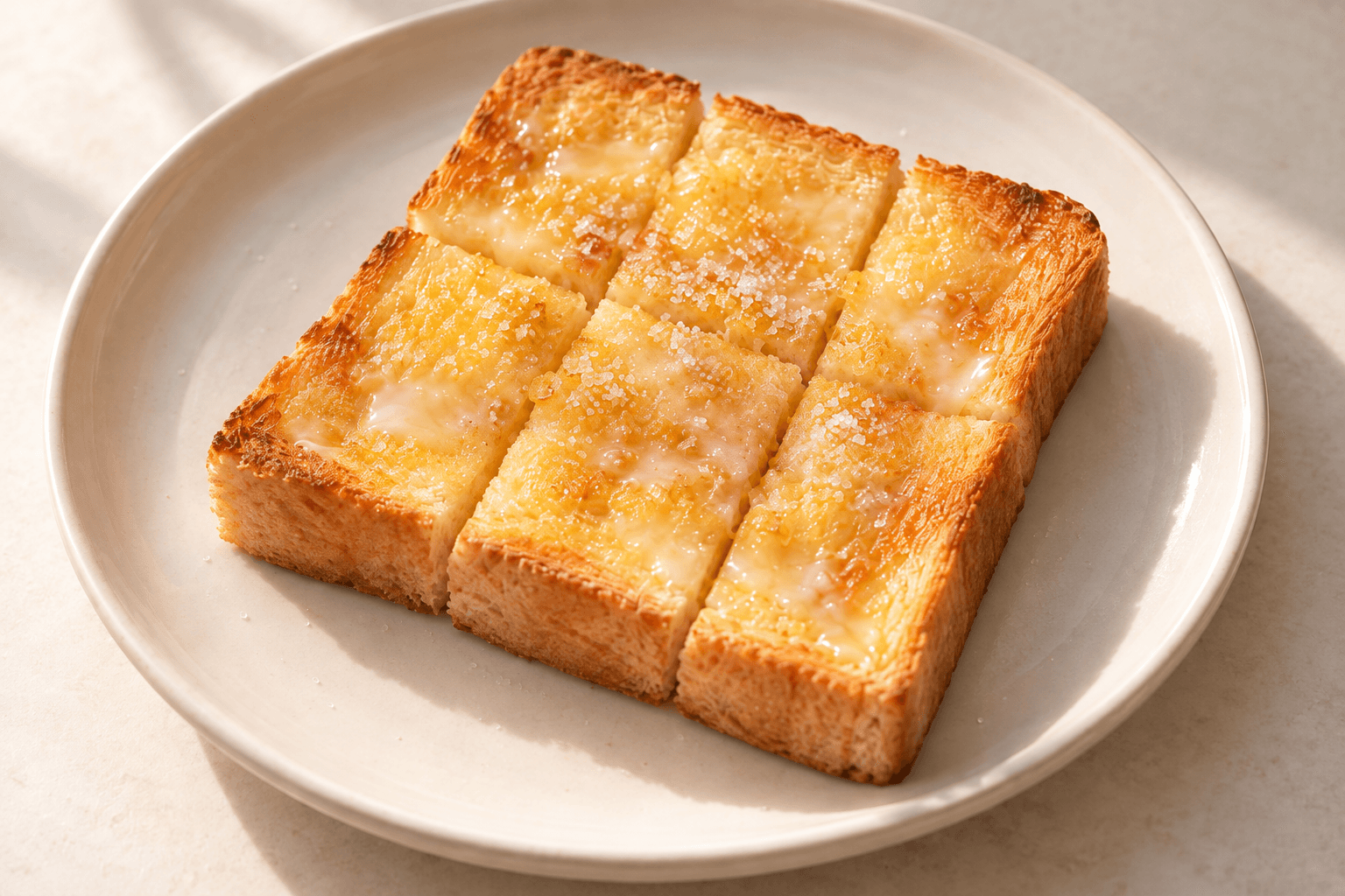 Thick golden toast with butter, condensed milk and sugar
